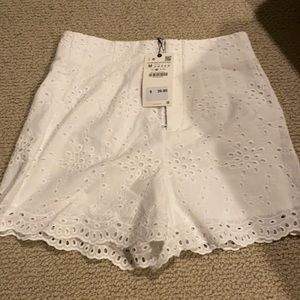 NWT Zara High-Waisted White Eyelet Shorts